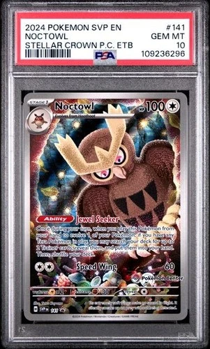 2024 POKEMON SVP STELLAR CROWN POKEMON CENTER ETB PROMO #141 NOCTOWL PSA 10