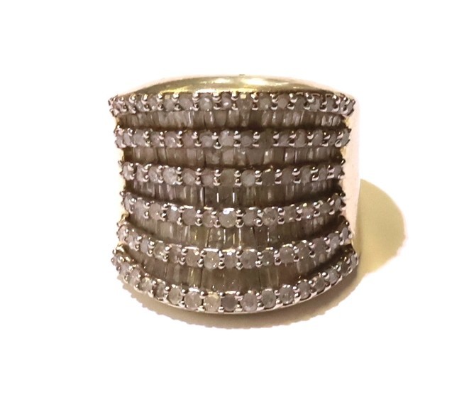 925 sterling silver wide 3.00ct diamond round baguette wide dome ring 13.2g 9