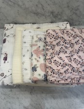 5 Muslin Baby Swaddles Burp Cloths Floral Neutral Prints Receiving Blankets