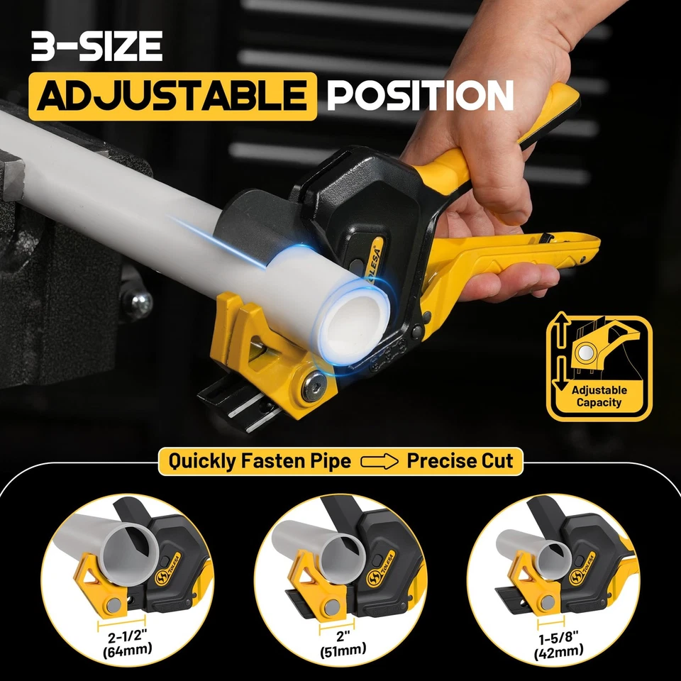 PVC Pipe Cutter Up to 2-1/2”, 3-Gear Adjustable Ratchet Pipe Cutter Tool Heav... - Image 2 of 4