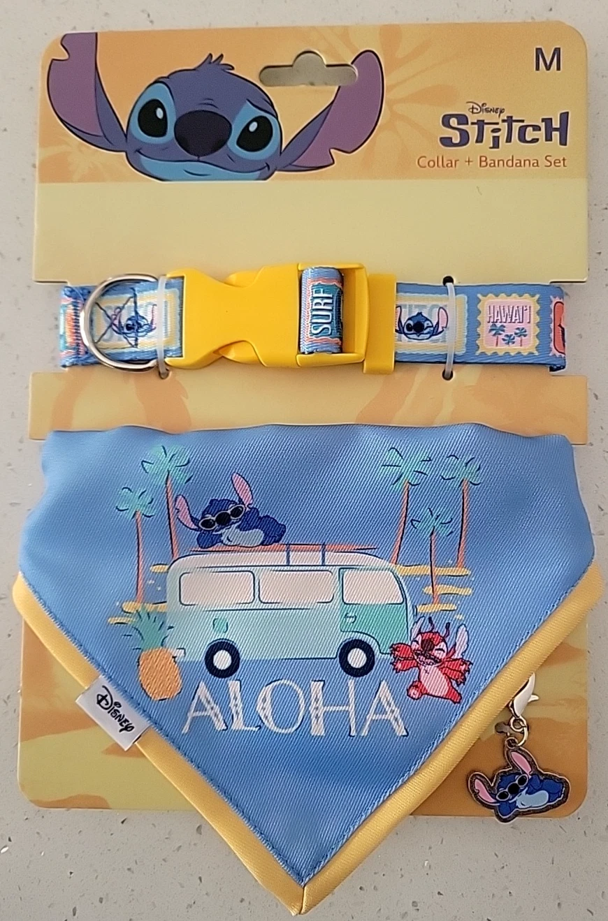 New Disney Stitch M Dog Pet Collar with Charm and Bandana Set