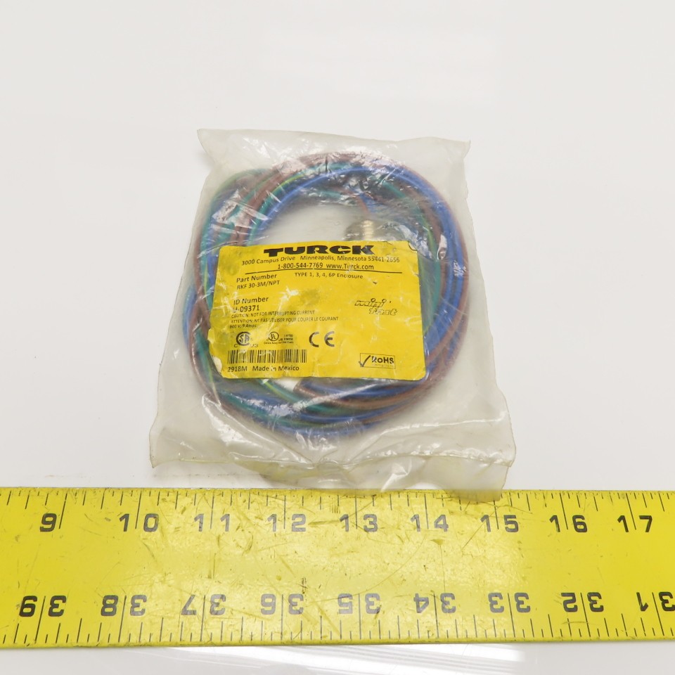 Turck RKF 30-3M/NPT Minifast Female Receptacle 3-Wire 3m 600V 9A 1/2-14 NPT