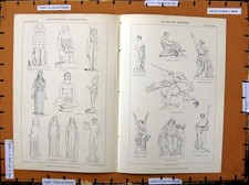 Original Old Antique Print C1800-1870 Sculpture Egyptian Hindu Foley 19th