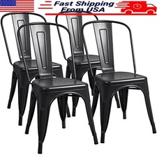 Stackable Metal Dining Chairs Set of 4 Indoor Outdoor Bistro Cafe Durable New