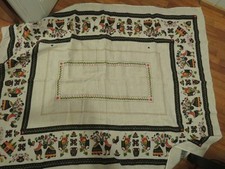 Vtg German Style Print Tablecloth Textured Cotton/Linen 64x52" Kitchen Cutter?