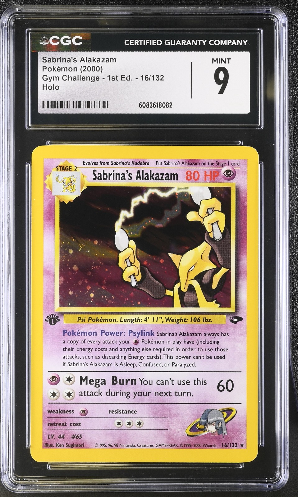 CGC 9 MINT Sabrina's Alakazam Gym Challenge 1st Edition 16/132 Holo Pokemon Card