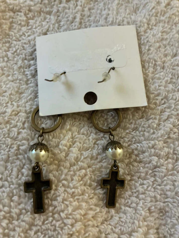 Artisan Boho Gothic Cross Dangle Pierced Earrings - Image 4 of 4