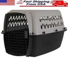 Grey Plastic Pet Kennel S/M 26" Dog Crate 15-25 lb Sturdy Portable Design New