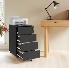 4 Drawer Lockable Mobile Filing Cabinet Office Storage Unit on Wheels
