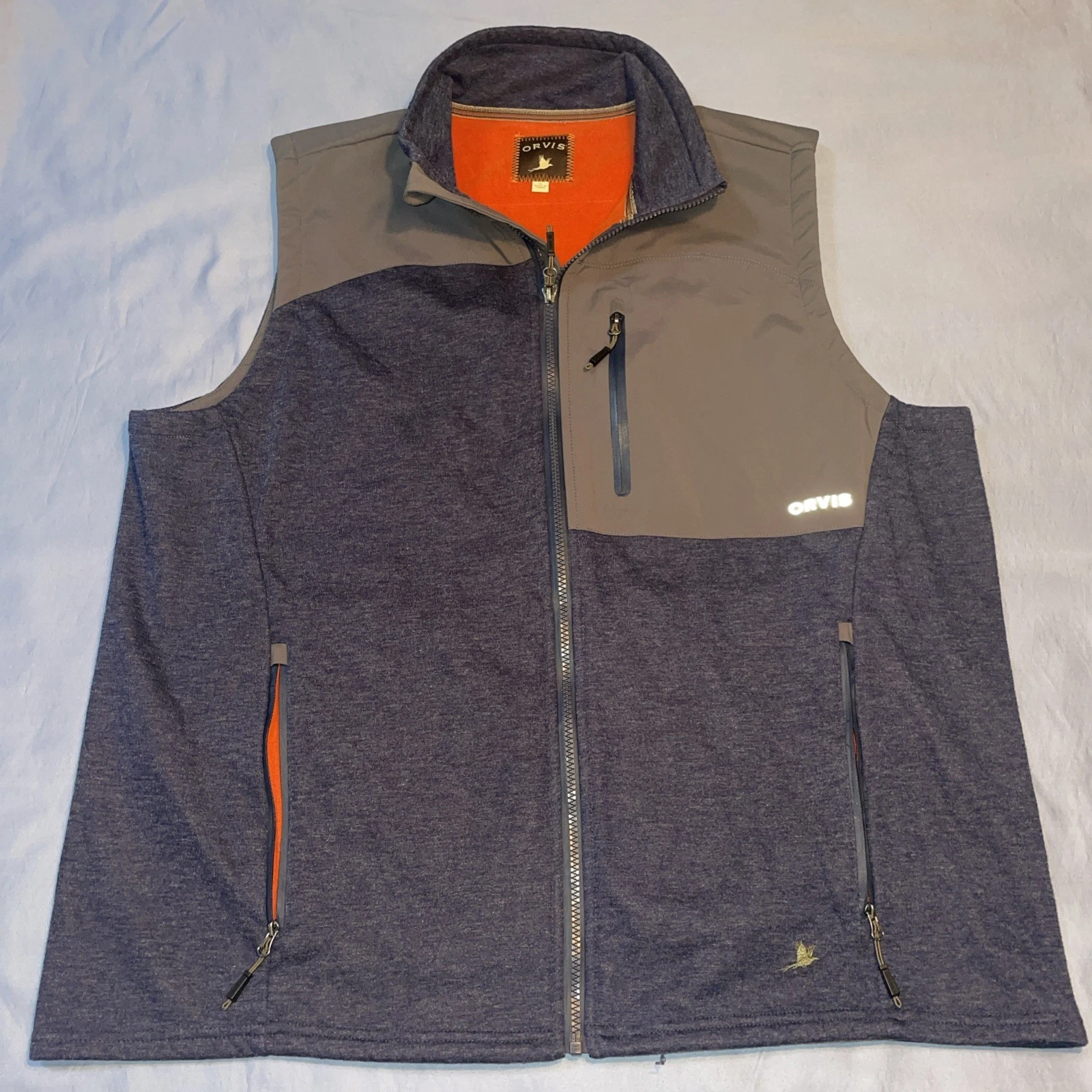 Orvis Men's XL Vest Hybrid Wool Fleece Lined Blue/Gray 2SMX Full Zip