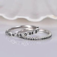 1.20 Ct Lab-Created Black Diamond Eternity Wedding Ring Set 14K White Gold Over