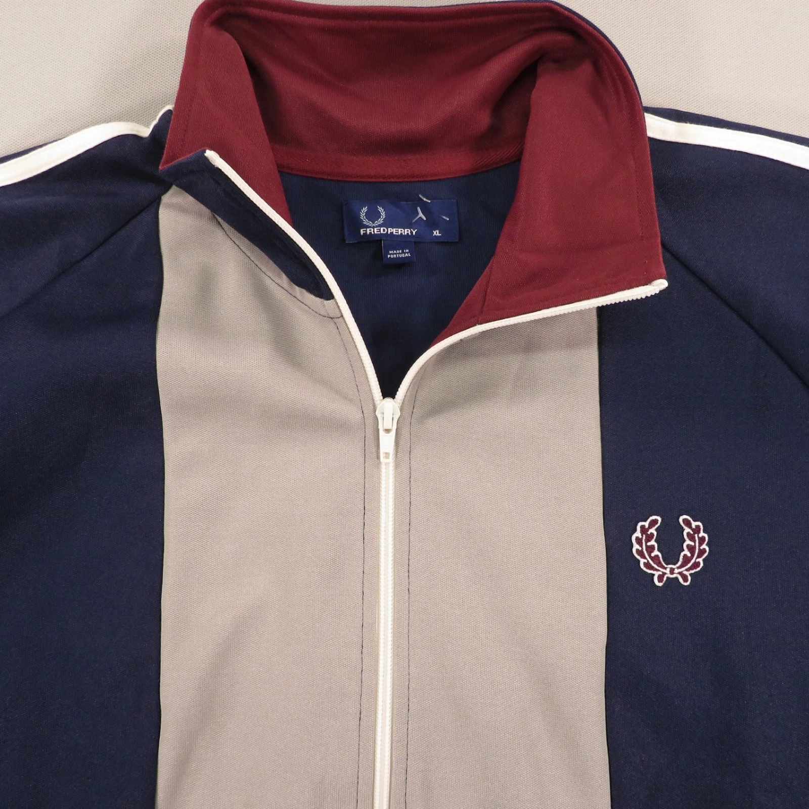 Fred Perry Jacket Men XL Navy Grey Burgundy Full Zip Up Track Bomber Sport Logo image 4