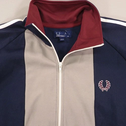 Fred Perry Jacket Men XL Navy Grey Burgundy Full Zip Up Track Bomber Sport Logo image 4