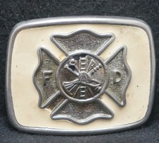 XB05165 VINTAGE 1970s F.D. FIRE DEPARTMENT SYMBOL FIRST RESPONDERS BELT BUCKLE