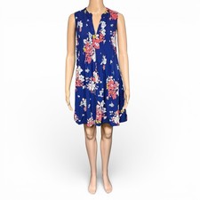 Old Navy Womens Swing Dress Sleeveless V Neck Pullover Floral Print Blue Small
