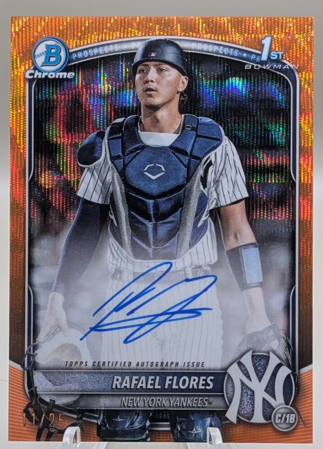 2025 Bowman Chrome RAFAEL FLORES Yankees 1st Orange Wave On Card Auto /25