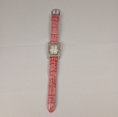 Anne Klein AK Rhinestone Rectangular Watch Pink Croc Strap Running Quartz