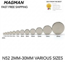 Premium N52 Neodymium Fasteners  - DIY Craft Collection Small Disc 2mm - 30mm