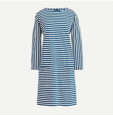 J.Crew 100% cotton Teal Blue Knit Front Pocket Shift Dress In Stripe size XS