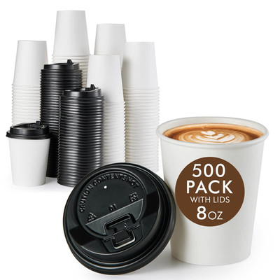 Vplus 500 Pack 8 Oz Paper Coffee Cups Disposable 8 Oz Coffee Cups Lids Cold/Hot