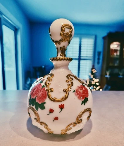 Vintage Floral Milk Glass Decanter