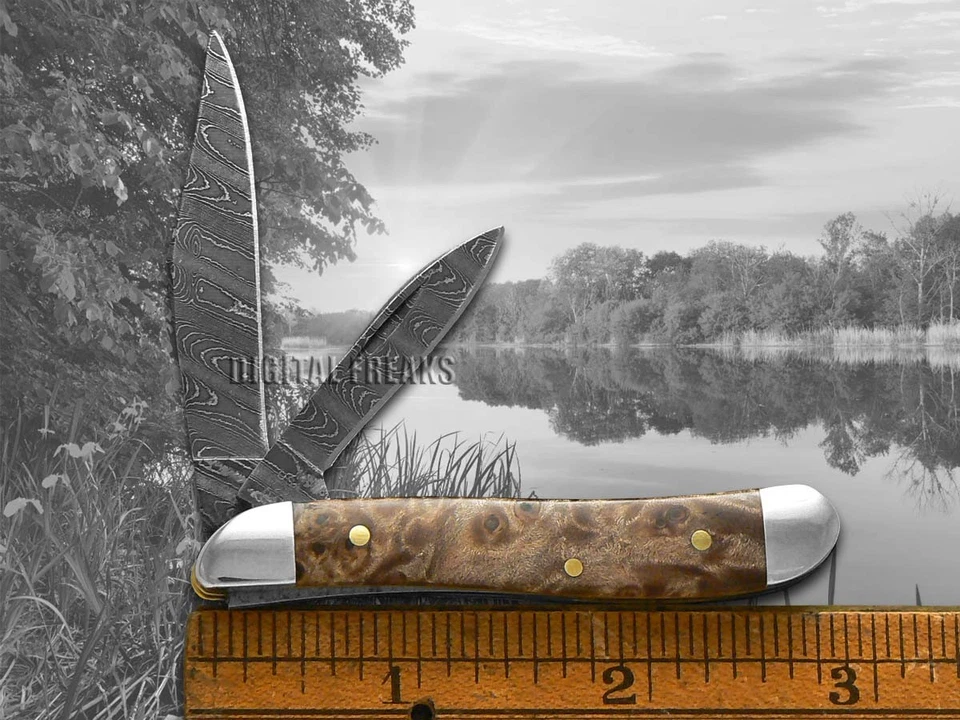 Case xx Peanut Damascus Steel Natural Maple Burl Wood 15094 Pocket Knife - Image 3 of 4