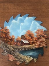 Hand painted Saw Farm Barn Autumn Fall Scene Vintage