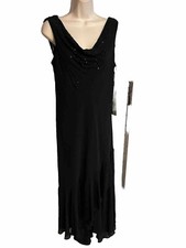 New Tags by Sandra Darren Evening Wedding Gown Dress Black Bead Embellished 12