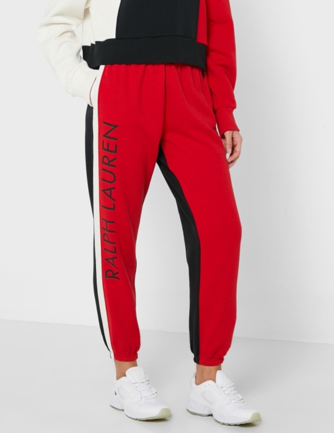 PONY Polo Ralph Lauren Jogger Donna Colorblock Nero Rosso Doppia Maglia Taglia L
