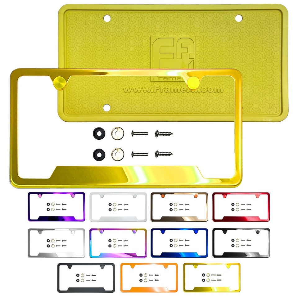 Cut Out Stainless Steel License Plate Frame Metal Screw Cap & Silicone ...