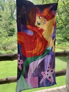 57” X 28” Little Mermaid Ariel Beach Towel  Purple Blue Red Built In “carry Bag”