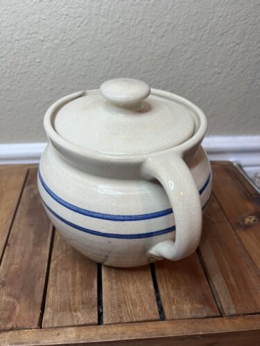 Marshall Pottery Pitcher W/lid Blue Stripe Master Potter Tommy Humphries Signed - Picture 3 of 9
