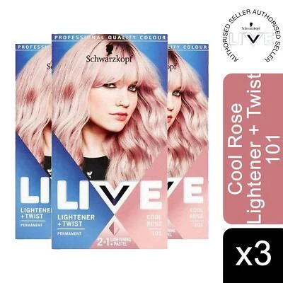3x LIVE Cool Rose Purple Permanent Hair Dye, Lightener + Twist 101