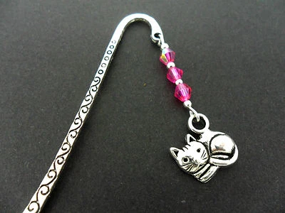 ROSIES JEWELLERY A TIBETAN SILVER CAT CHARM & PINK CRYSTAL BOOKMARK. NEW.