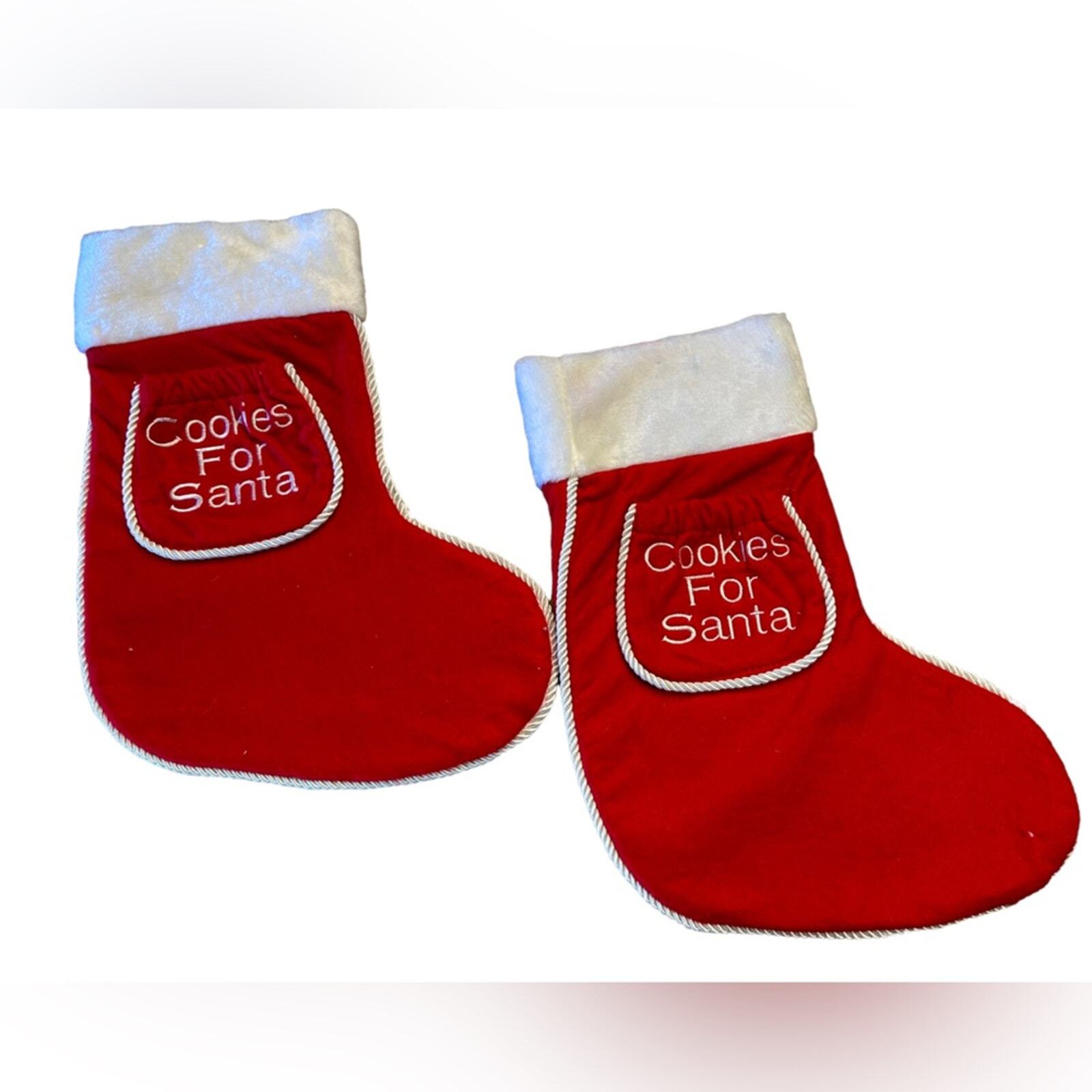 Cookies for Santa Red Felt Christmas Stockings with Pocket for Cookie set of 2