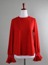 POMANDER PLACE $98 Tuckernuck Red Stretch Crepe Lace Bell Sleeve Top Size Small