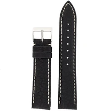 Watch Band Black Leather Water Resistant White Stitching Mens 20mm 22mm 24mm