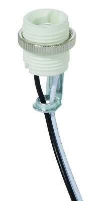 B&P Lamp Candelabra Base E12 Porcelain Threaded Socket with Ring and Wire Leads