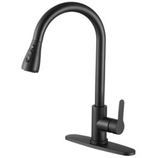 Pause Mode Gooseneck Single Handle Pull down Sprayer Kitchen Faucet with Deckpla