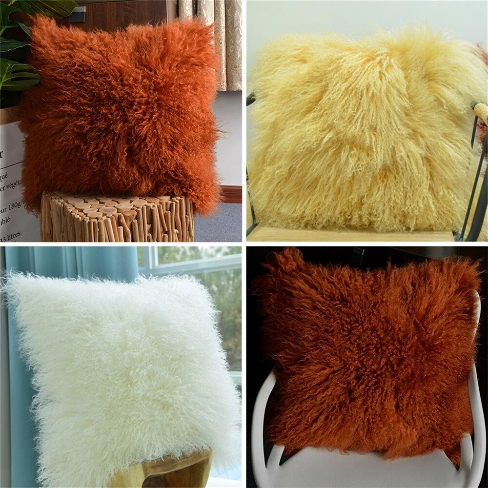 Yellow mongolian fur pillow clearance