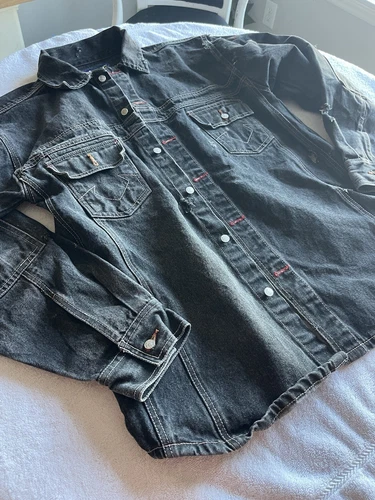 Propain Denim Jacket Distressed Men SZ L Blue Jean Culture Stitched - product listing photo