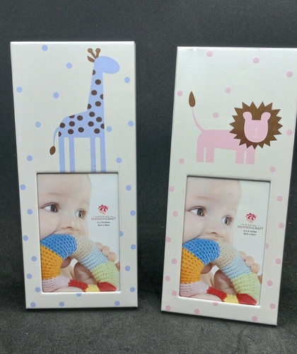 2 FashionCraft Baby Frames Blue Giraffe Pink Lion