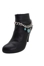 Women Silver Metal Chain Boot Bracelet Shoe Anklet Cross Turquoise Skull Charm