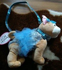 Poochie  Co. French Bulldog Plush Toy Purse Silver Glitter Teal Tan Wht