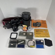 Vintage Chinon SLR 35mm Film Camera with Lenses, Filters Untested No Battery
