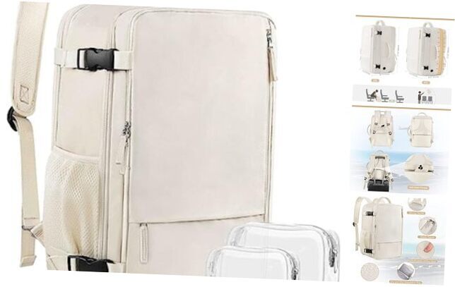 Women's Expandable 40L Flight Approved Travel Backpack Beige-image