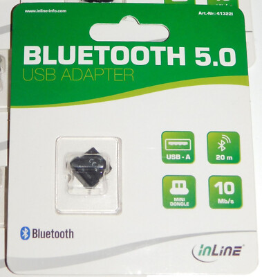 InLine Bluetooth 5.0 USB Adapter Stick BT 20m Reichweite Realtek 8761B 2,4 Ghz