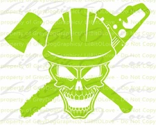 2-Logger Skull Vinyl Decal Sticker Logging Chainsaw Ax Trees Timber Lumber 