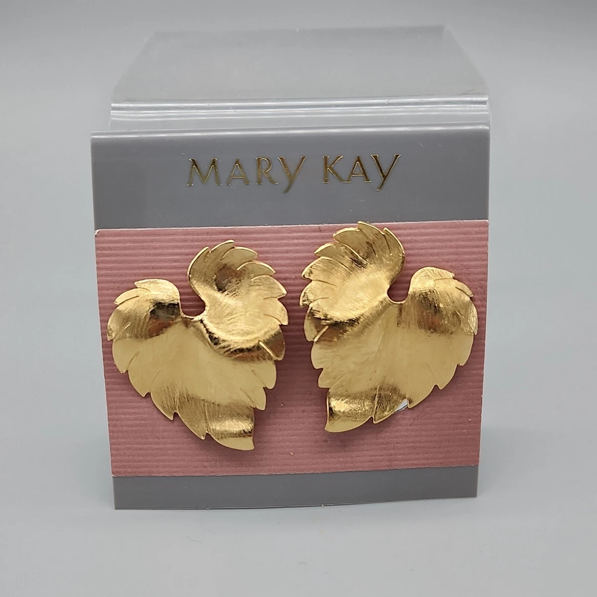 Vintage Mary Kay Large Gold Leaf Shape Clip on Earrings 80 s Bling