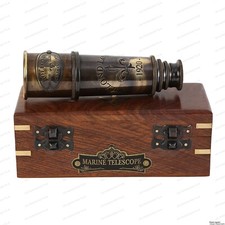 Victorian Brass Telescope w/ Box, Antique Finish, Handheld Monocular Spyglass